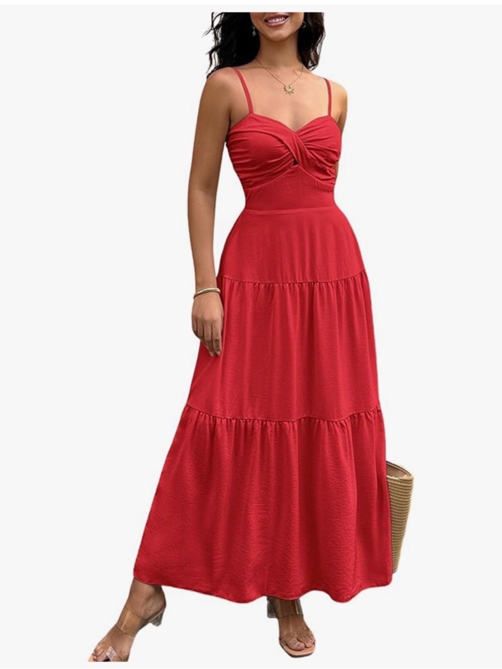 NWT Red Spaghetti Strap Tiered Maxi Dress-S - Picture 13 of 16